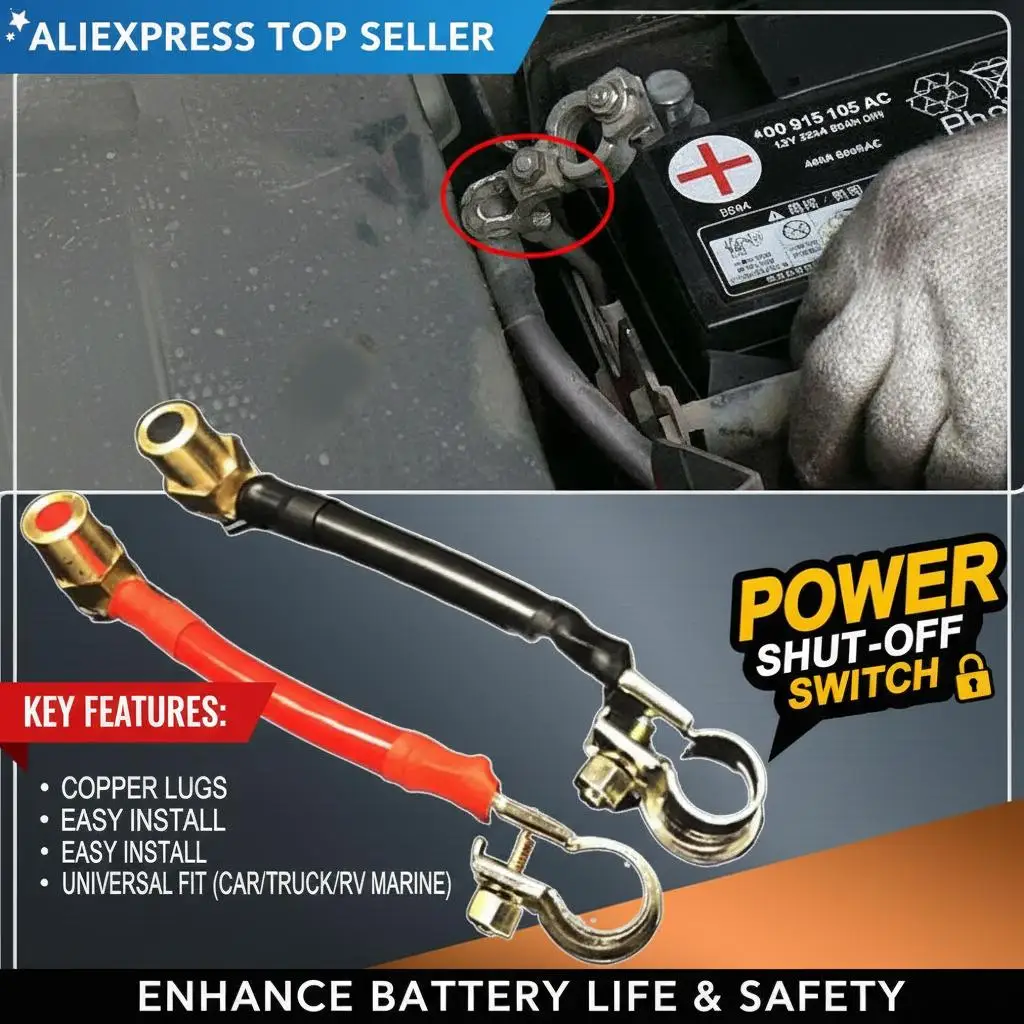 Copper Battery Terminal Connectors with Extension Cable Quick Disconnect Power Shut-off Switch for Car Truck RV Marine