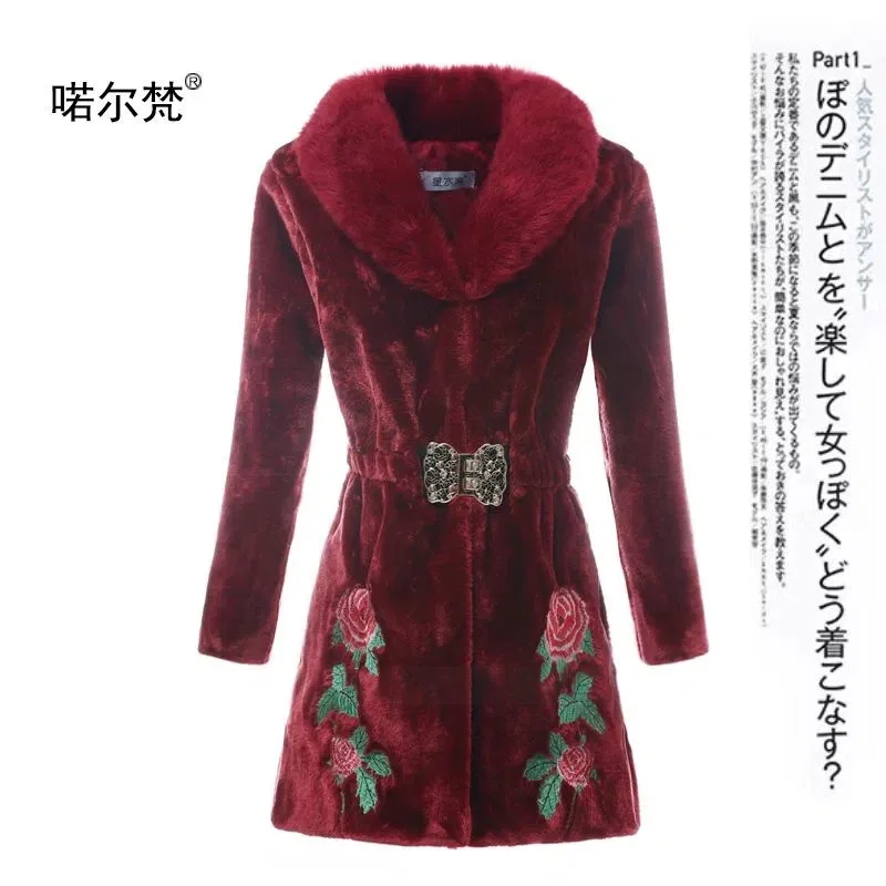 Herbst Winter Neue Pelz Mantel Frauen Mid-Länge Nachahmung Nerz Unten Jacke Fuchs Pelz Kragen Koreanische Version Slim Fit warme Weibliche Woolen