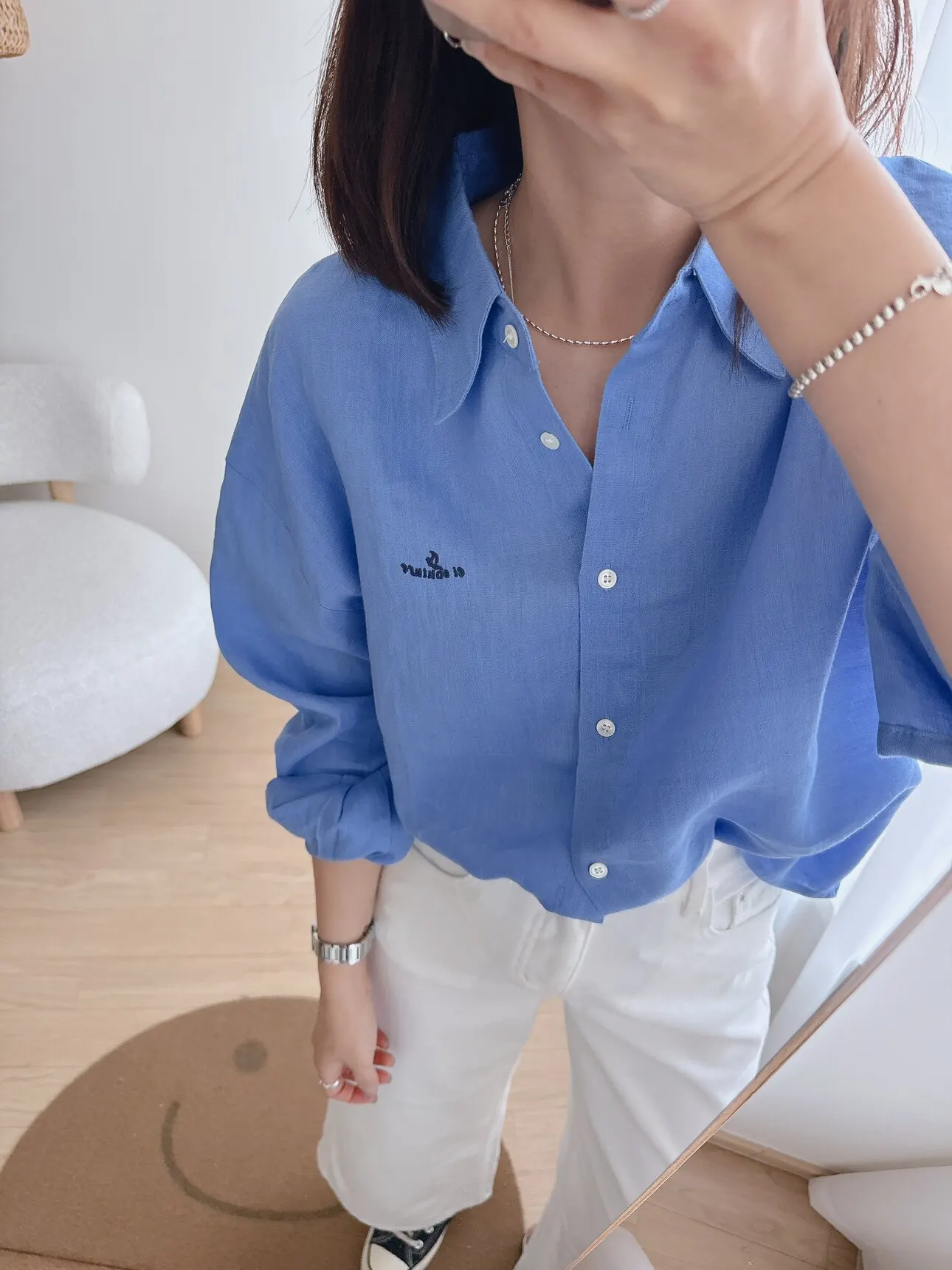 

Женская рубашка из 100% льна с цветочным узором и вышивкой, свободного кроя, с длинным рукавом, дышащая, для весеннего повседневного стиля