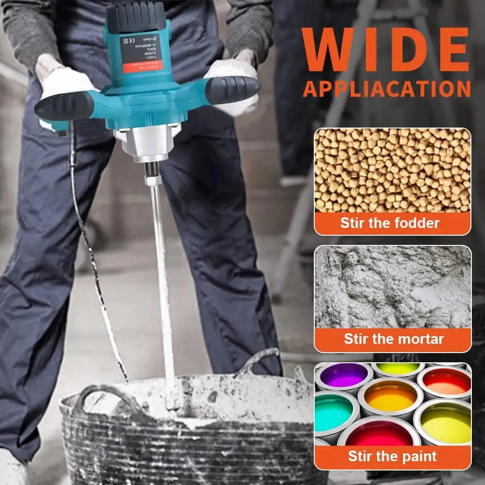 2100W Portable Electric Concrete Mortar Mixer Adjustable 6 Speed 110V Handheld Cement Mixer Paint Plaster Grout with Dual Paddle