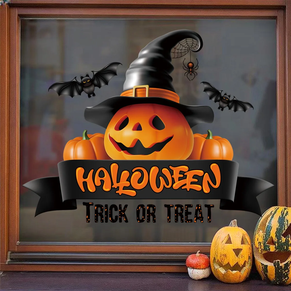 Halloween Static Cling Window Decals Pumpkin Witch Hat Bat Stickers Removable Storefront Glass Decorations