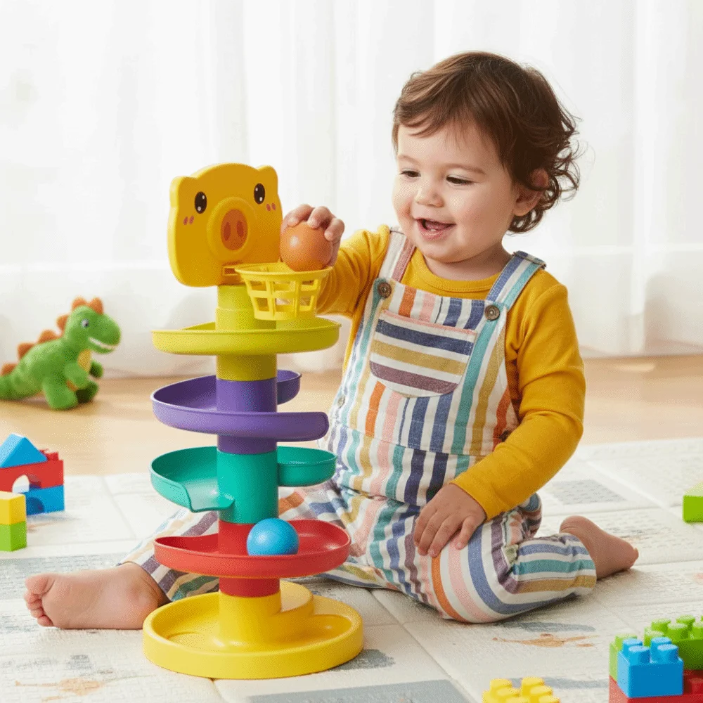 Bola deslizante educacional montessori, pista de empilhamento, jogos educativos para crianças, torre de bola, aprendizagem de bebês