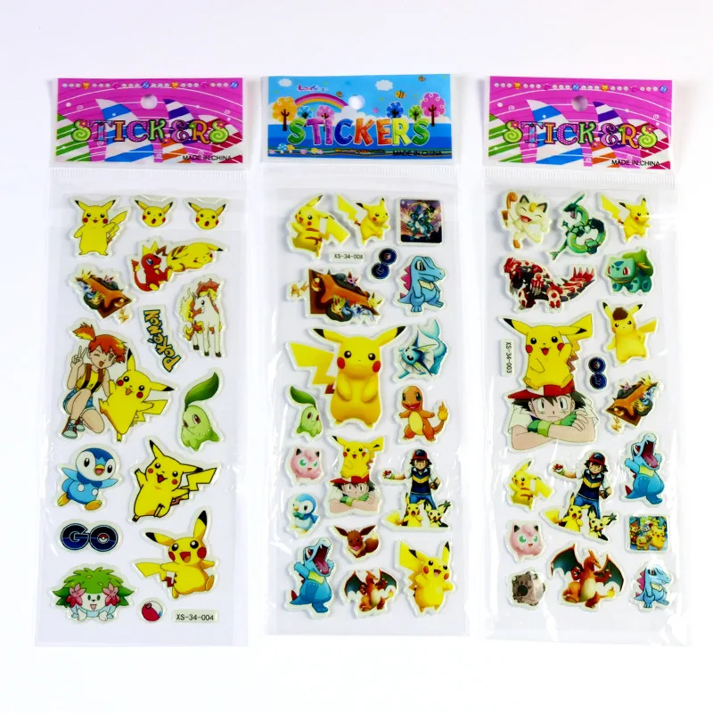 12pcs Pokemon Pikachu 3D Sticker Cartoon Tattoo Paster Sticker Customizable Puffy Bubble Stickers Birthday Party Supplies Gift