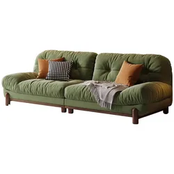 Italian pine sofa, retro vertical sofa with high-density sponge and velvet fabric, wooden frame and suede material.