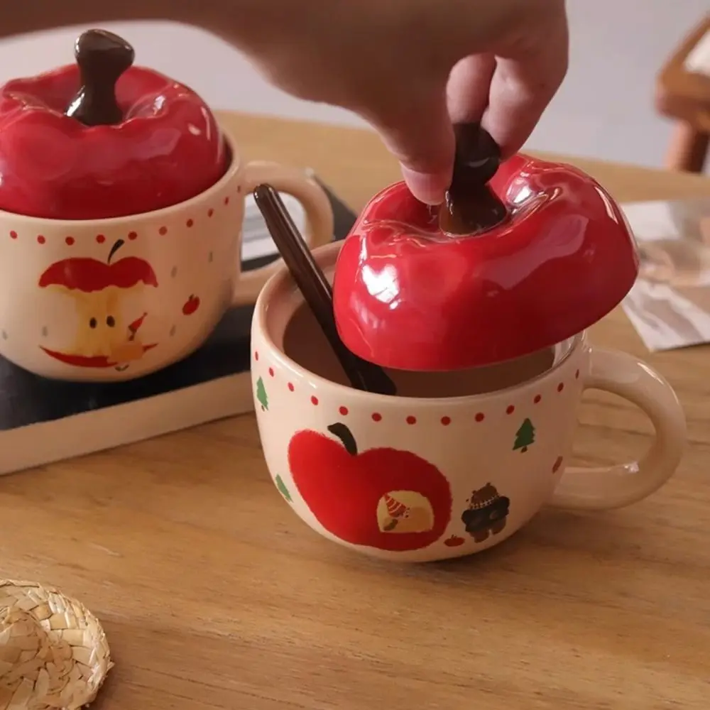 

Crative Ceramic Fruit Shape Mug Cartoon with Lid and Spoon Coffee Mug 420ml Couple Water Cup Christmas