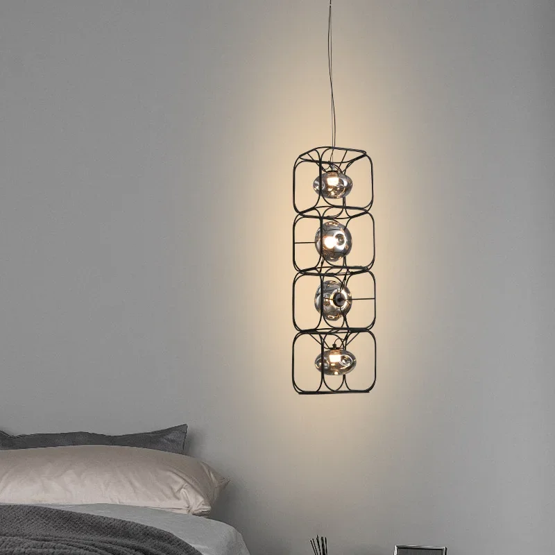 Creative Art Pendant Nordic Iron Glass Bedroom Dining Room Simple Square Living Room Pendant