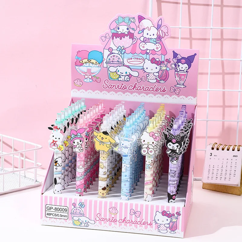 

48pcs/lot Kawaii Pochacco Press Gel Pens For Writng Cute Sanrio Kuromi 0.5mm Black Ink Neutral Pen Office School Supplies