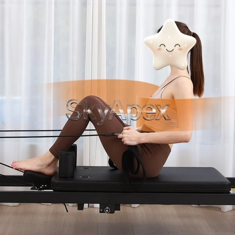 Commercial Foldable Pilates Reformer Equipment With New Hand Straps Headrest Adjustment Home Portable Pilates Training Bed