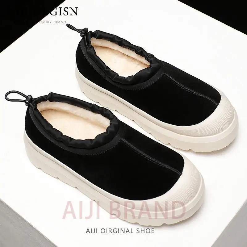 

Male Genuine Leather Comfortable Warm Platform Cotton Shoes Fashion Snow Boots Men Winter Thick Wool Low Top Fur Casual Shoes