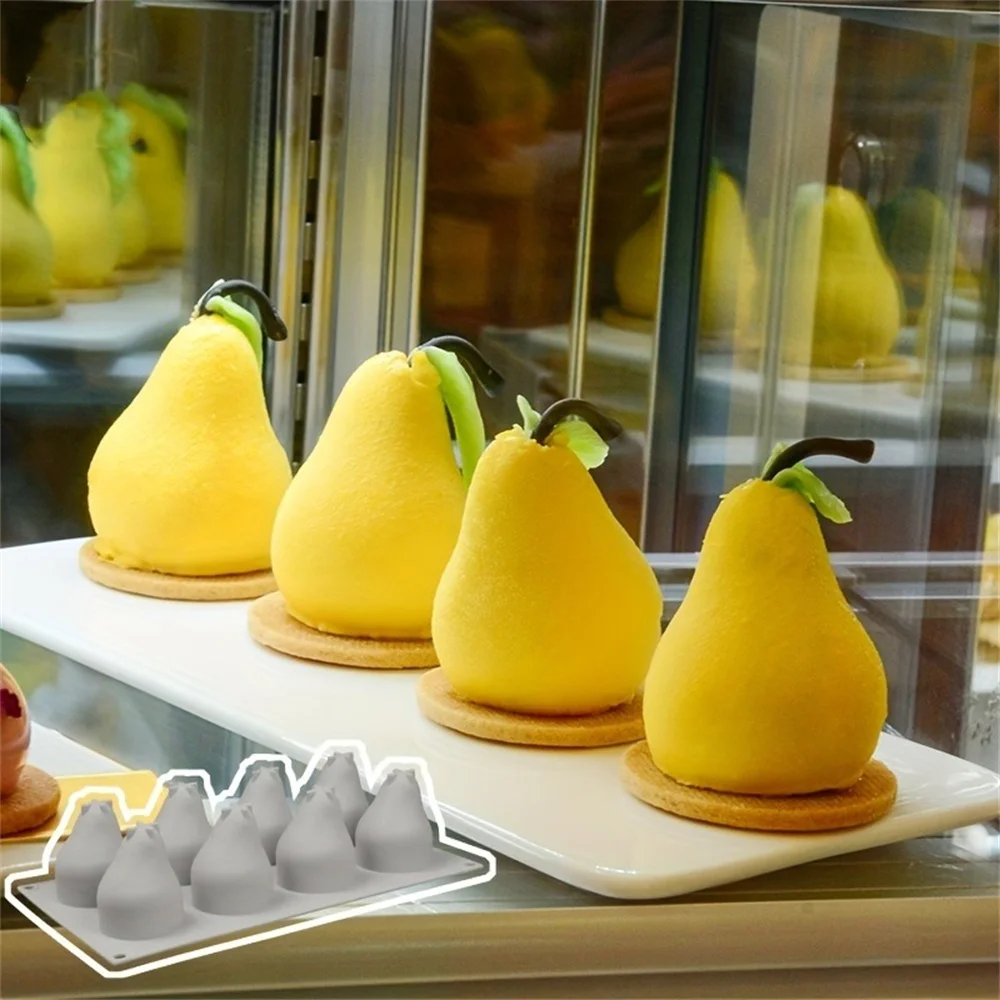 8 Cavity Pear Shaped Cake Mold Realistic Fruit Design Flexible Silicone Construction Perfect for Baking Delicious Cakes and Mous