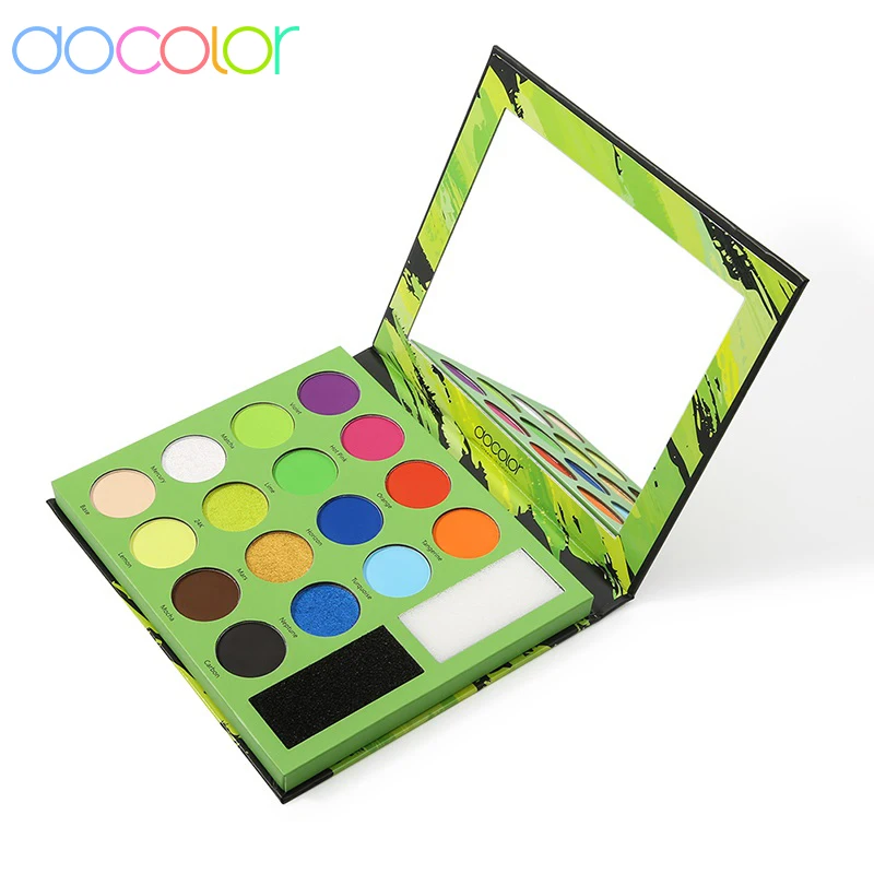 Docolor Neon Eyeshadow Palette 16 Colors Makeup Palette With Cleaning Sponges Powder Pigmented Matte Shimmer Glitter Eye Palette