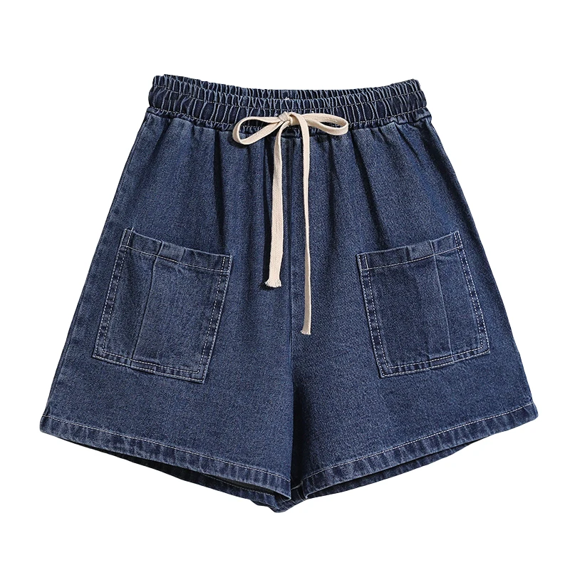 2026 Summer Washed Cotton Denim Shorts Multi Pockets Loose Figure Flattering Versatile Drawstring Women Casual Pants