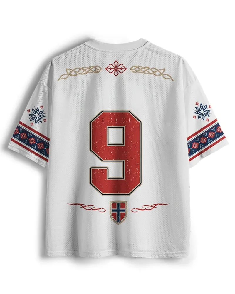 Norwegian Football Jersey No.9 3D Printed Mesh V-neck Short Sleeved Viking Longboat Nordic Ethnic Pattern Football T-shirt