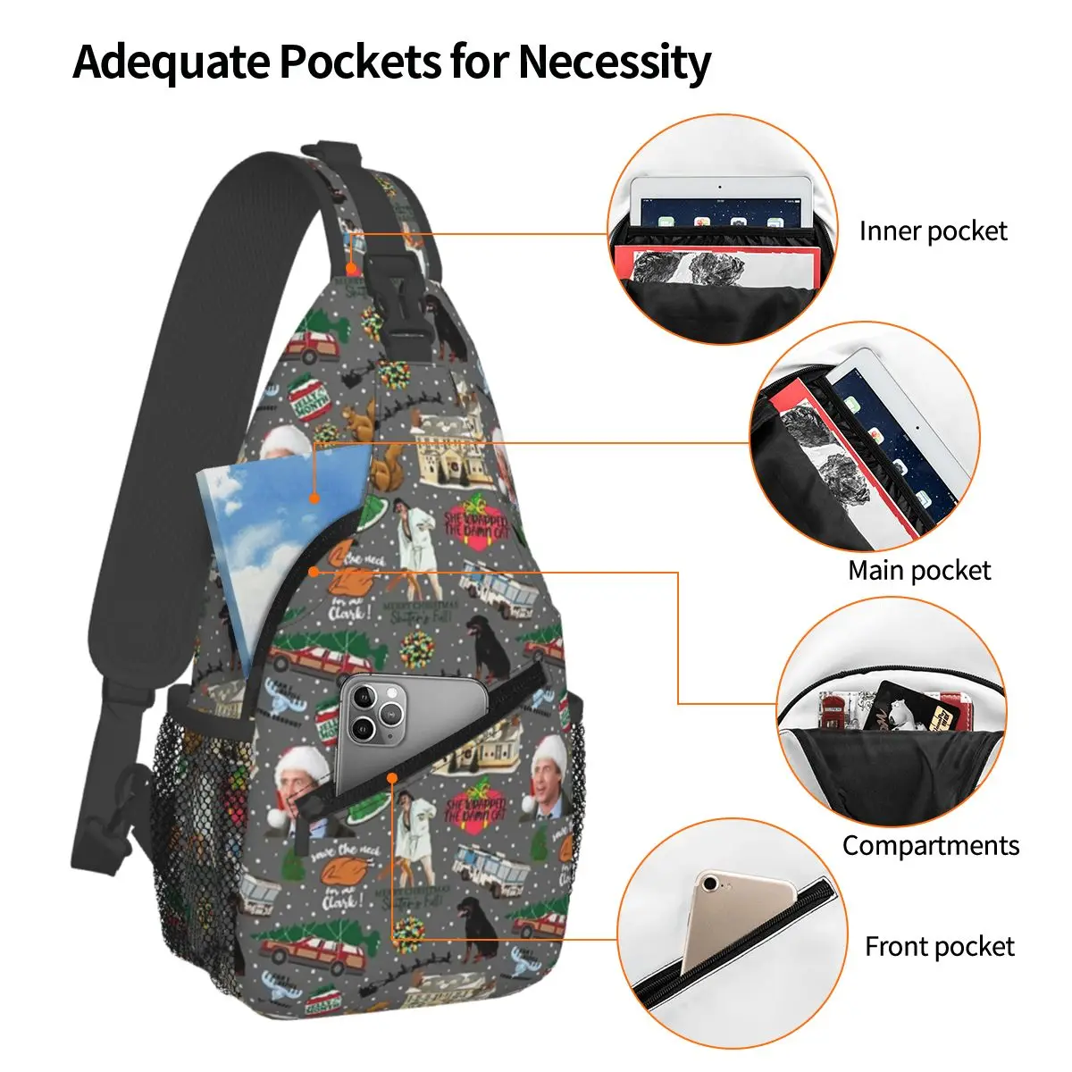 National Lampoons Christmas Vacation Chest Bag Men Sling Crossbody Backpack Chest Bag Traveling Hiking Daypack Shoulder Bag