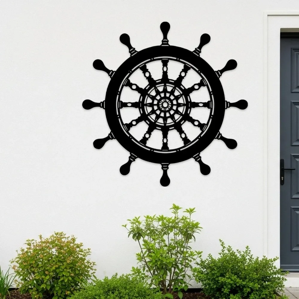 Nautical Ship Wheel Metal Decor, Coastal Wall Art for Home & Boathouse
