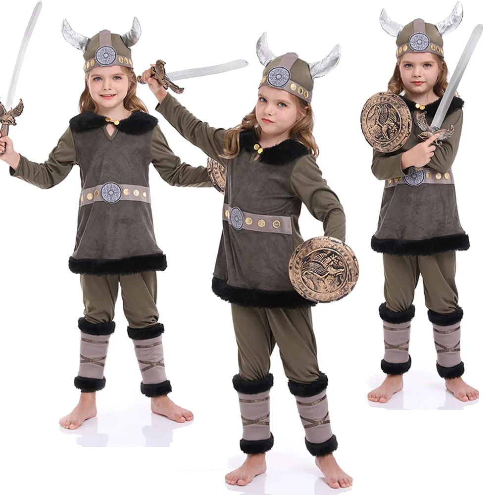 

Pirate Kids Cosplay Costume Boys Girls Viking Party Stage Performance Dance Clothing Halloween Dress-Up Party Medival Retro Suit