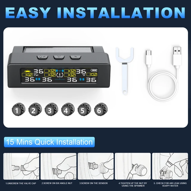 T20 USB/Solar Charging TPMS Car Tyre Monitor with 4 or 6 External Temperature Sensors Digital LCD Display 0-9.9Bar Tire Pressure Gauge Universal Smart 433.92MHz Auto Security Alarm 7 T20 USB/Solar Charging TPMS Car Tyre Monitor with 4 or 6 External Temperature Sensors Digital LCD Display 0-9.9Bar Tire Pressure Gauge Universal Smart 433.92MHz Auto Security Alarm 7