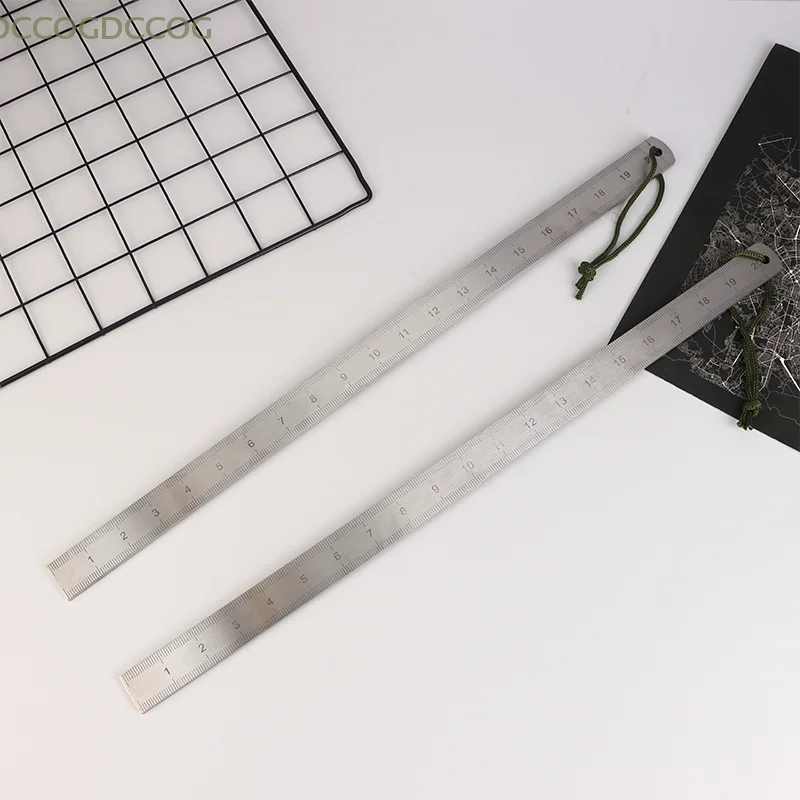 Dual Scale Stainless Steel Ruler Durable Thickened Quenched Steel With Random Lanyard Style Ideal For Drawing & Measuring