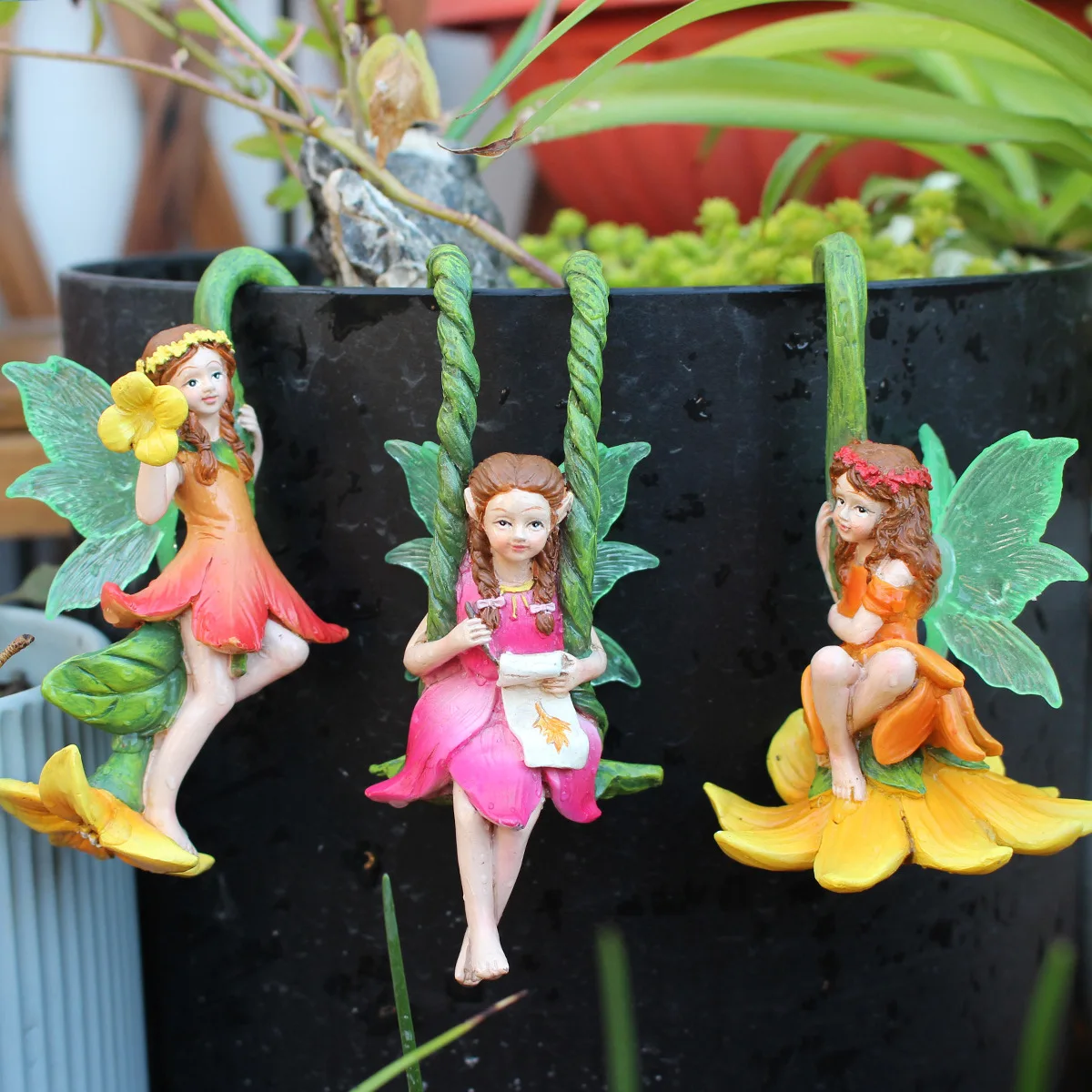 3‌pcs Glow in the Dark Fairy Sisters-Resin Garden Hooks,Elegant Fence Decor,Unique Micro Landscape, Perfect for Patio & Balcony