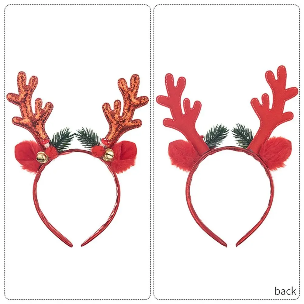 Antler Christmas Hair Hoop with Sequin Bell Deer Horn Headband Red/Gold Party Supply Xmas Antler Headband Happy New Year