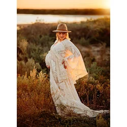 Don&Judy Boho Lace Robe Maternity Photography Props Photo Shoot Cardigan Dress Pregnant Women Maxi Long Gown Baby Shower Gift