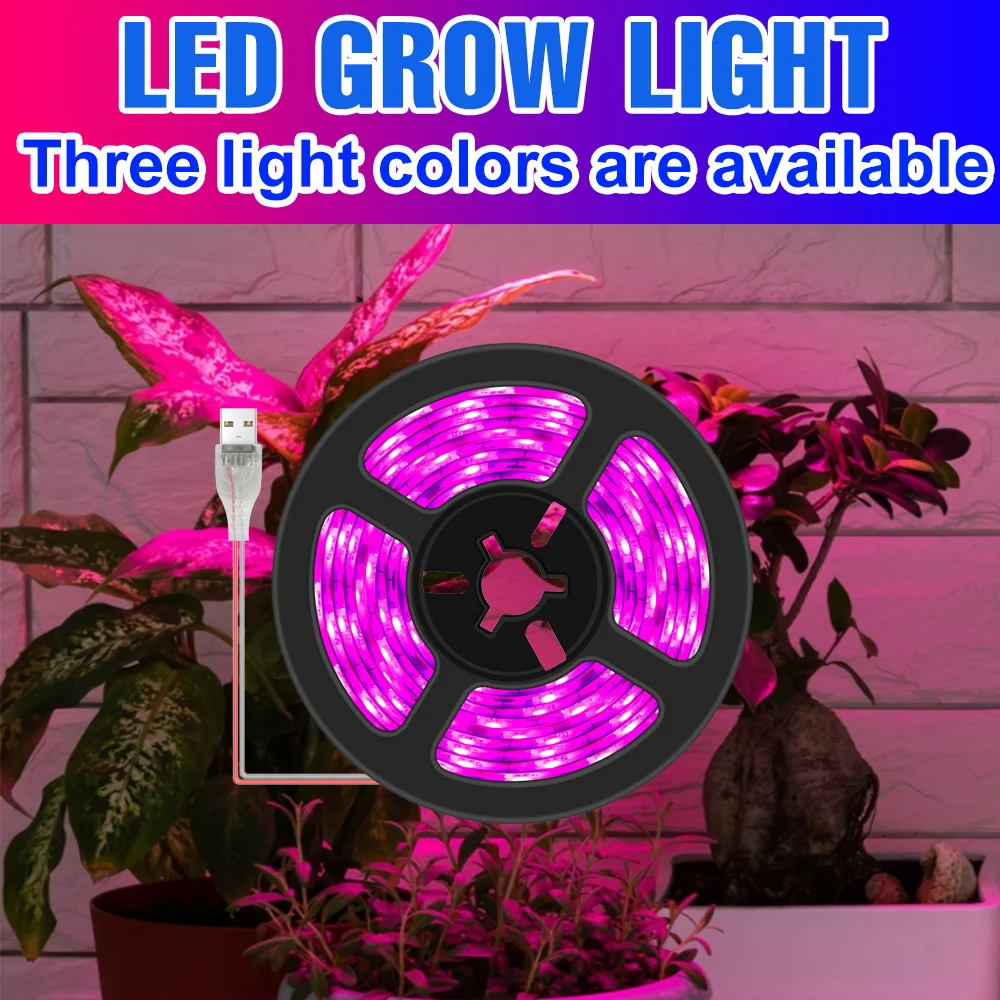 LED Full Spectrum Grow Light Strip Indoor Plant Cultivation Lamp For Potted Flowers Succulents Growth Box 0.5/1//2/3M USB DC5V