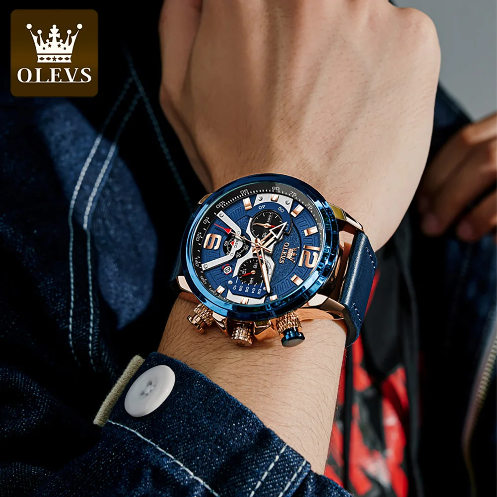 OLEVS Watch for Men Waterproof Luminous Original Leather Strap Fashion Trend Sport Skeleton Men\'s Quartz Watch relogio masculino