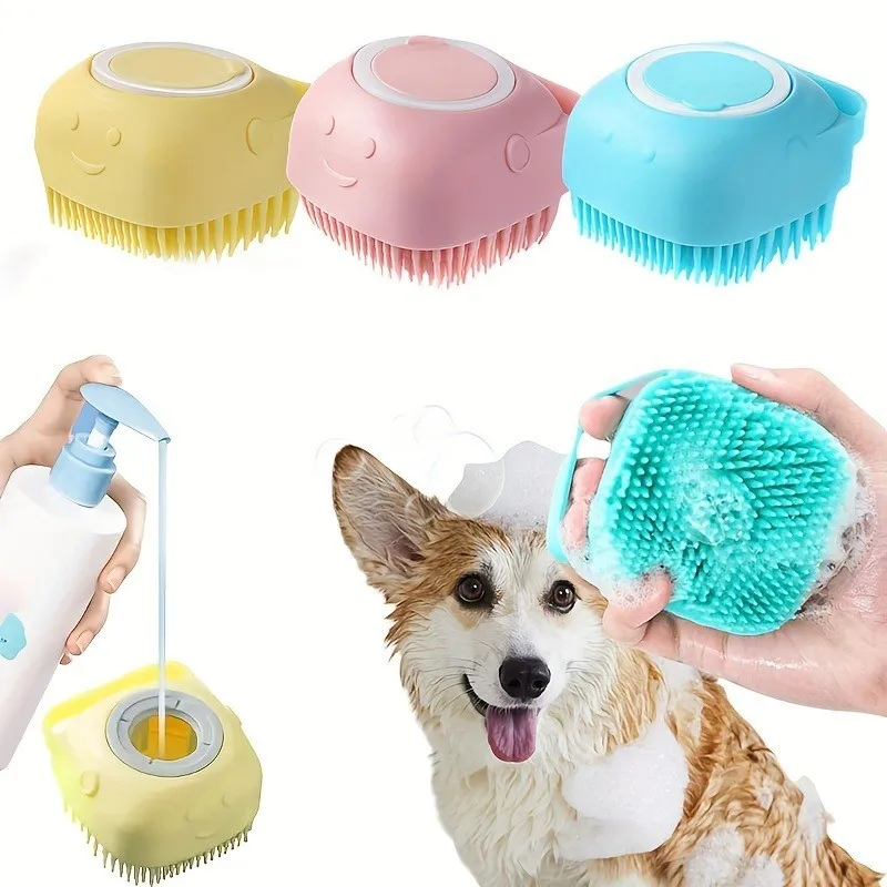 Pet Bathing Brush 2-Pack - Silicone Massage Scrubber for Cats & Dogs, Gentle Lather Maker, Waterproof & Easy Clean (Blue/Green)