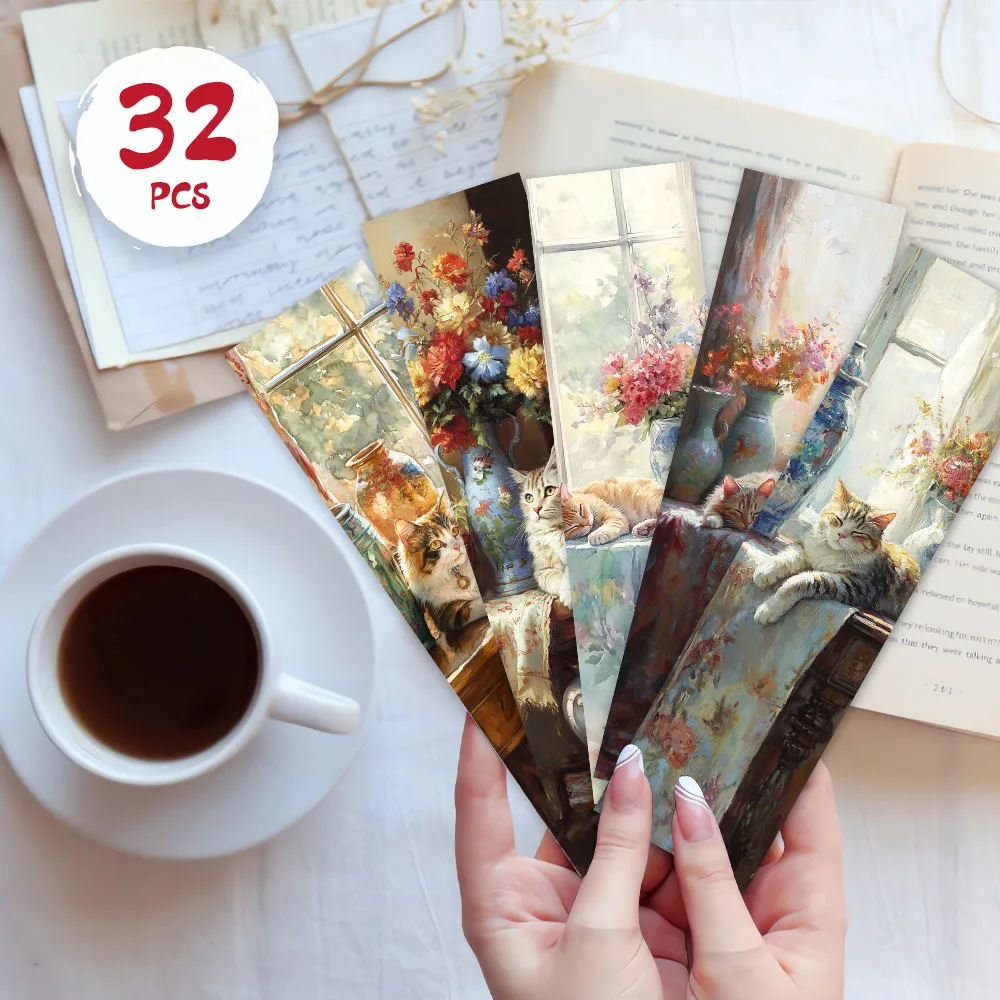 32 marque-pages sur le thème du chat en aquarelle, cadeaux de Noël, cadeaux pour enseignants, cadeaux de rentrée scolaire, designs artistiques créatifs