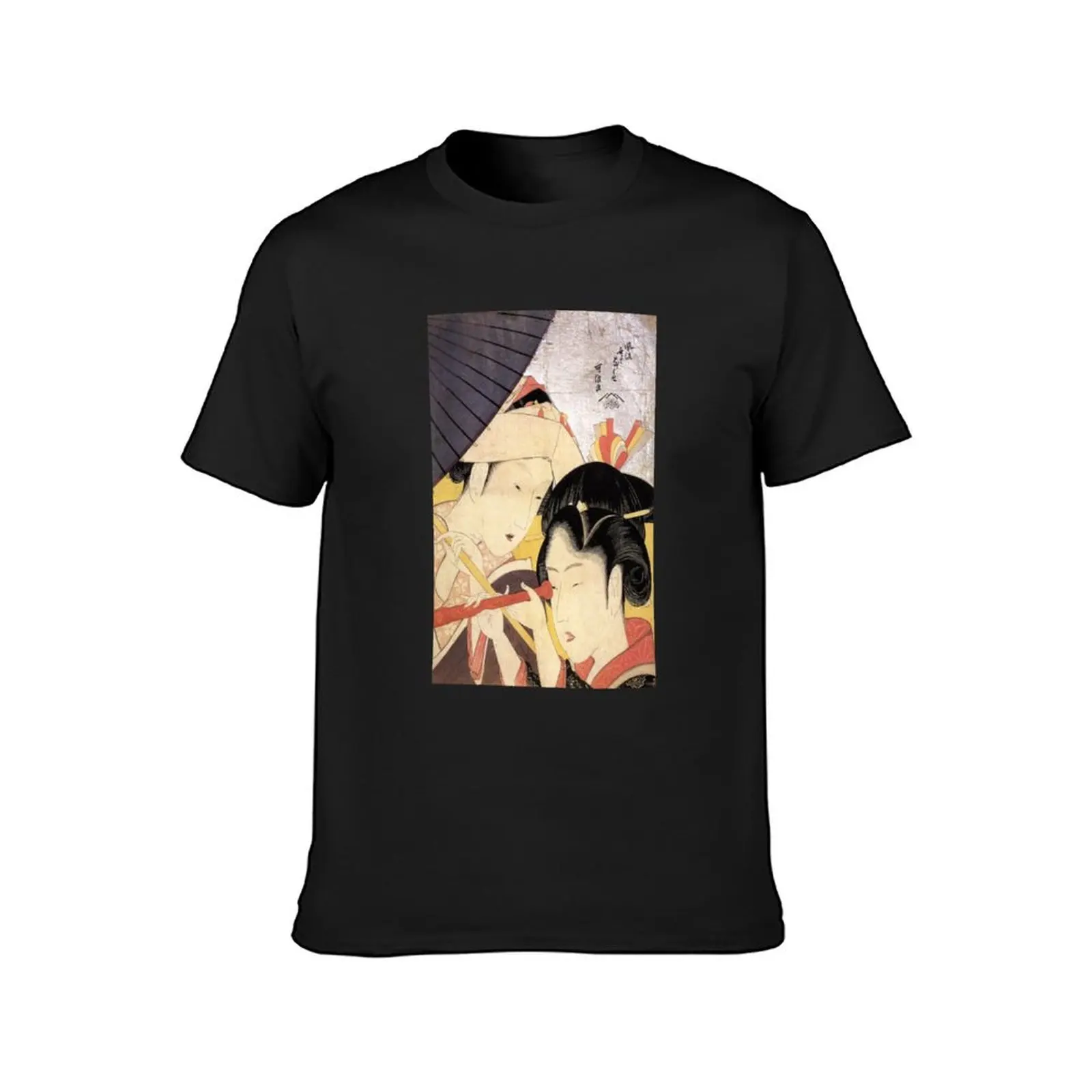 Young Woman Looking Through a Telescope' by Katsushika Hokusai (Reproduction) T-Shirt oversizeds men workout shirt