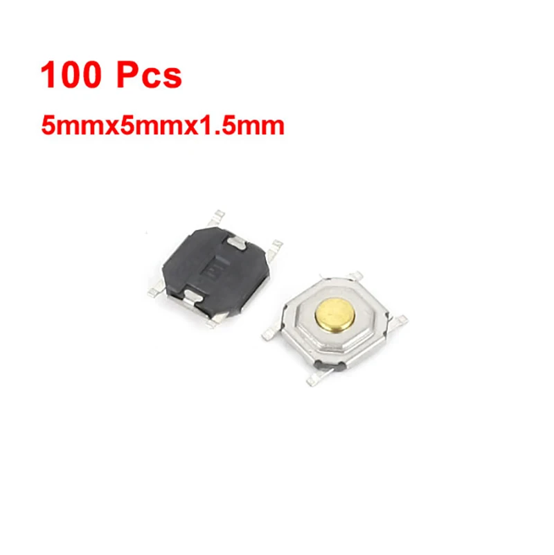 100Pcs 5x5x1.5mm Tactile Tact Push Button Switch 4Pins Surface Mounted Devices Momentary Touch Micro Switch For Digital Products