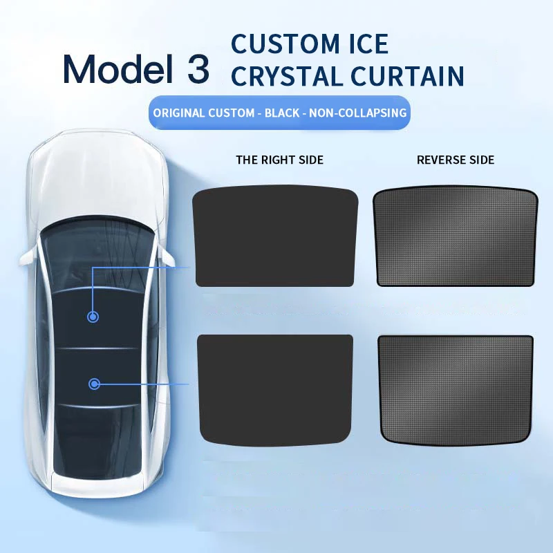 

For Tesla Model 3 Model Y 2022-2023 Car Glass Sunroof Sun Visor Ice Crystal UV Protection Sunshade Net Nano Sunroof Shade