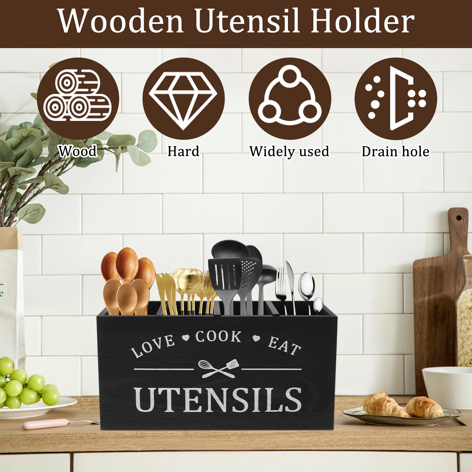 Wooden Storage Rack For Baking Utensils Move Around Countertops With Ease For Kitchen Hopsticks Spoon Storage Box Widely Used