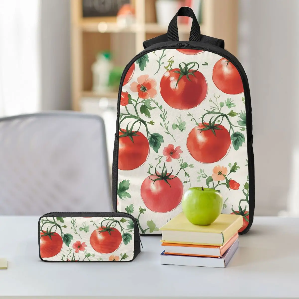 Vintage Tomato Realistic Style Backpack Boys Girls BookBag School Bag Shoulder Bags 3ps Insulated Lunch Bag Pencil Case