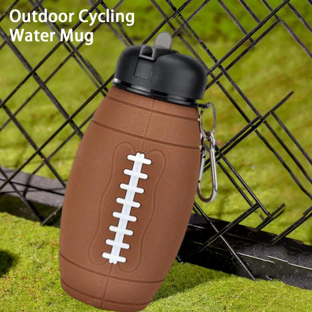 600ML Collapsible Rugby Water Bottle with Carabiner BPA-Free Leakproof Outdoor Cycling Sports Silicone Folding Drinking Cup