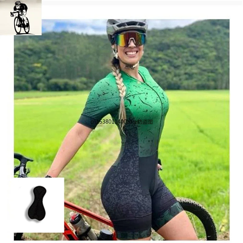 Custom MTB Triathlon Cycling Breathable Bib Shorts With Silicone Pad Women's With Anti-UV Cycling Set, 2025 Triathlon  Jumpsuit