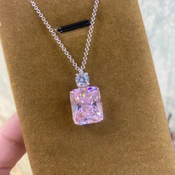 Huitan Two-tone Pendant Necklace with Pink Cubic Zirconia Sweet Women's Neck Accessories Wedding Party Luxury Fashion Jewelry