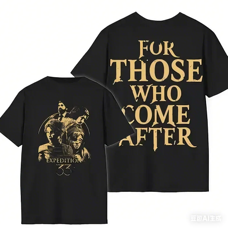 تي شيرت Claire Obscur Expedition 33 Game تي شيرت أسود ذهبي رقم 33 مطبوع إصدار جامعي أمامي وخلفي للجنسين