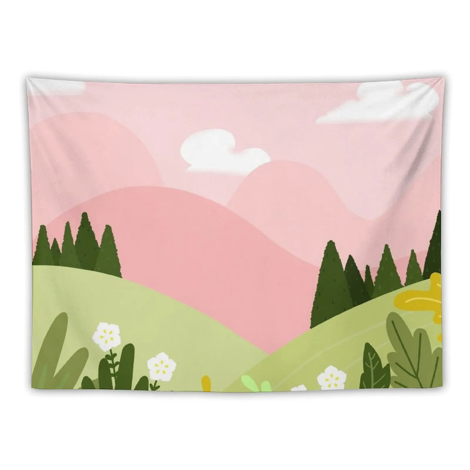 pink meadow view Tapestry Decoration Room Room Ornaments Room Decoration Accessories Tapestry