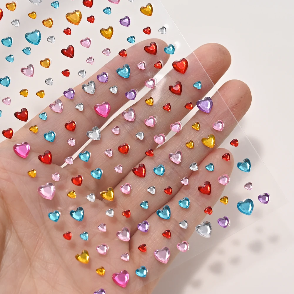 3D Bunte Liebe-Herz Gesicht Edelstein Tattoos Aufkleber Bling Selbstklebende Herz Edelsteine Tattoo für Festival Party Augen Körper Make-Up Dekor – Detail 7