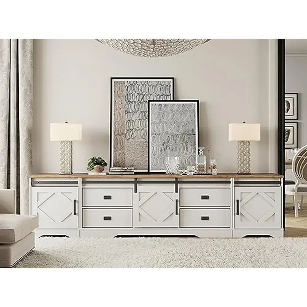 Entertainment Center Console Table Drawers Shelves Barn Doors Living Room Furniture Storage Media TV Stand Player Organize