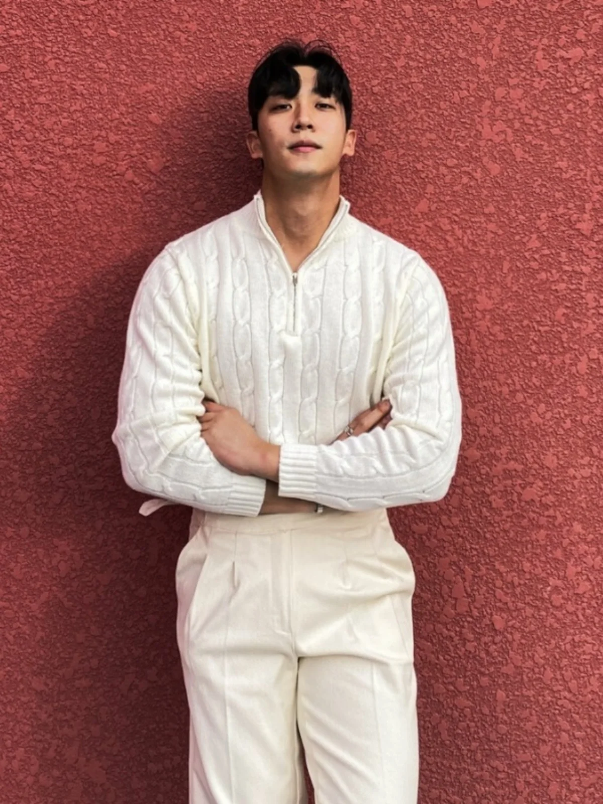 

Мужской вязаный свитер с высоким воротником на молнии, модный, универсальный, белый, для осени, в стиле молодежной энергии