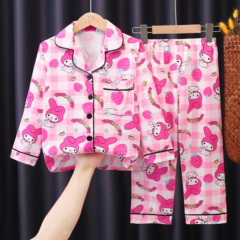 Conjunto de pijamas de algodón de manga larga para niños, ropa de casa Kawaii Miniso Kuromi My Melody, Anime Sanrio Girly Heart, regalo para niñas lindas