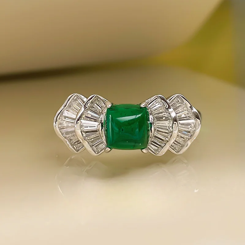 

High precision emerald ring with exquisite craftsmanship, women's light luxury cultivation, gemstone candy tower,925 pure silver