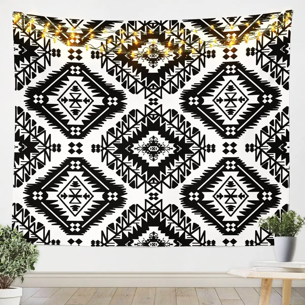 Southwest Native American Design Wall Blanket Southwestern Geometric Wall Hanging Western Decor Wall Art Black White Tapestries