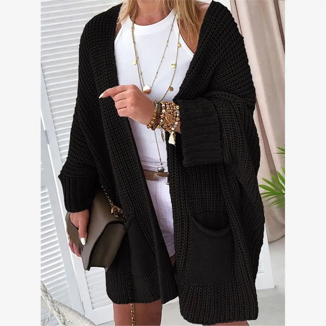 Maglione lavorato a maglia casual da donna Lungo Sve Maglieria di media lunghezza Cardigan aperto allentato Capispalla per i pendolari autunnali
