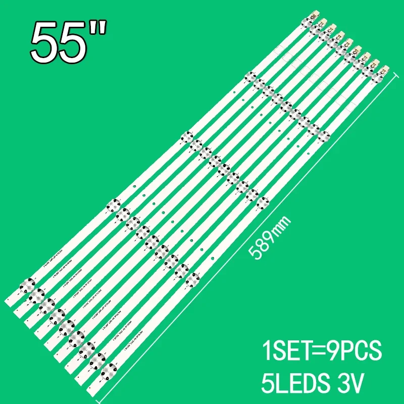 

9 шт. 5 светодиодов 3 В 589 мм для 55-дюймового телевизора ARCELIK 55 дюймов DRT_REV0.1 ZVB65600-AA GRUNDIG 55VLX7710 55VLX7700 55GUB8852 55GUW8867 55VLX7810BP