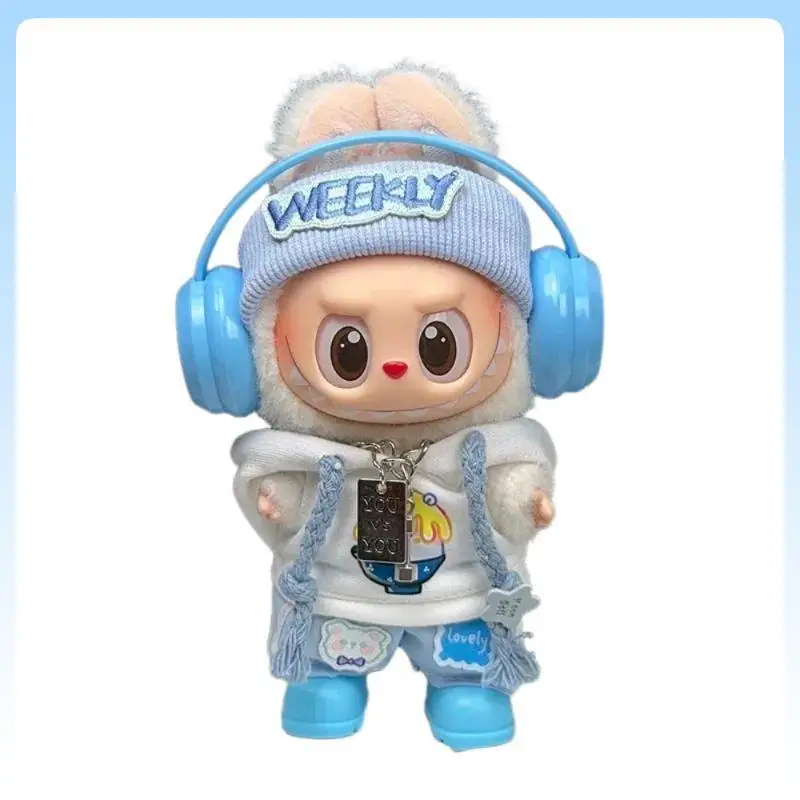 Für 17 cm labubu Puppe Kleidung Blau Casual Set Kompatibel mit V1V2V3 Plüsch Spielzeug Transformation Set Mode Puppe Zubehör