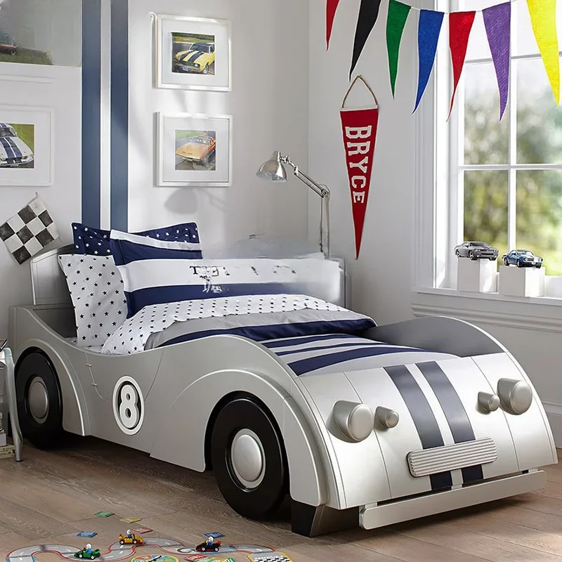 Boys and girls creative parent-child theme cartoon solid wood children's furniture single bed