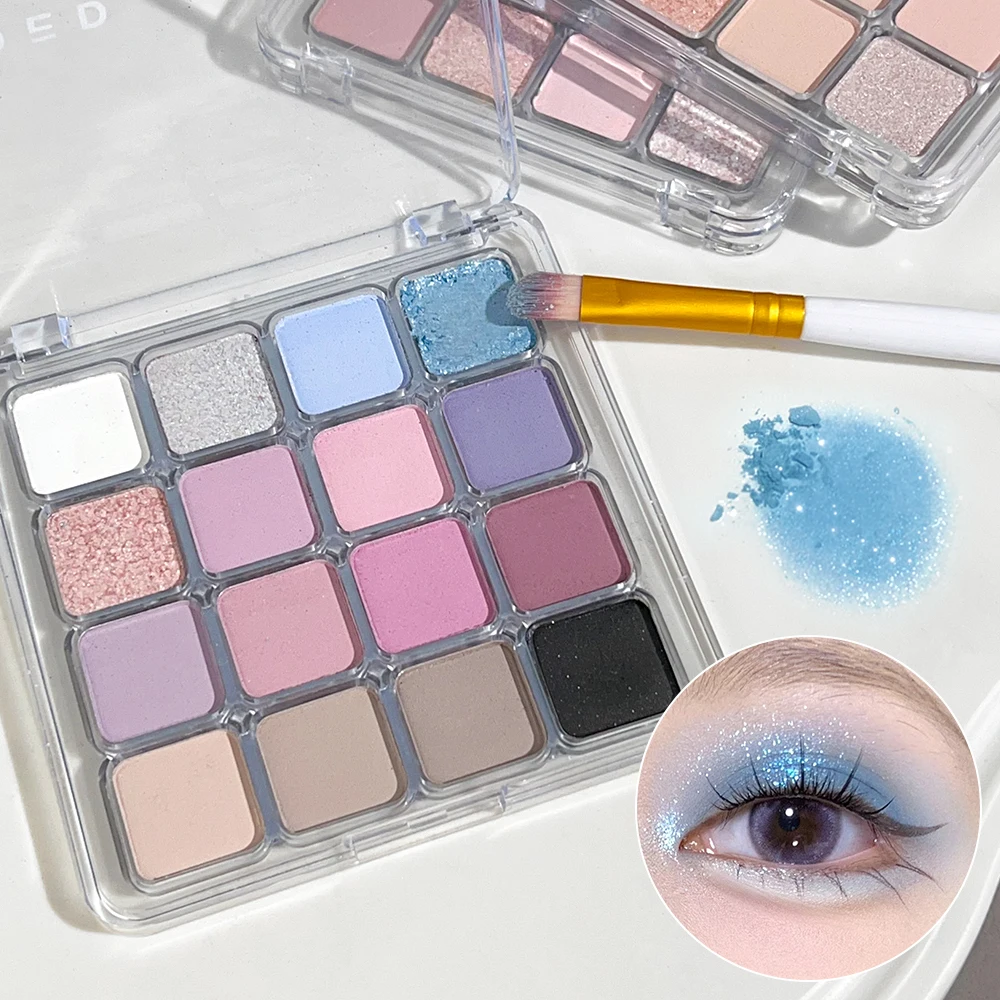 Impresionante paleta de sombras de ojos de 16 colores, Nacarado, mate, Color tierra, lentejuelas brillantes, sombra de ojos, maquillaje duradero, baja saturación, resistente al agua